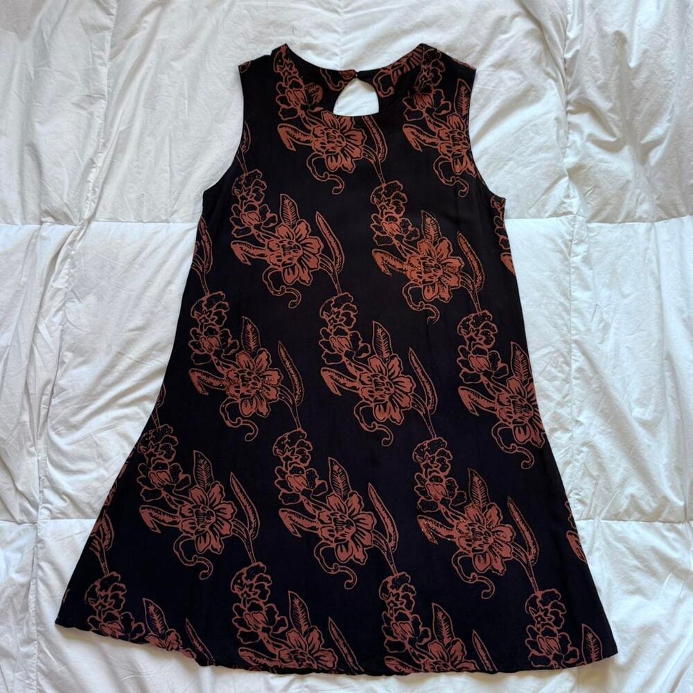 Bali Batik y2k 90s‎ Floral sleeveless shift dress beaded resort dark fairy boho